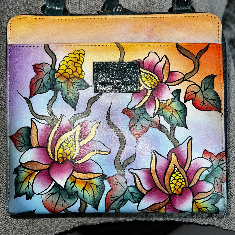 Original by Sharif Hand Painted Leather Bird Floral Crossbody & Wallet - Picture 6 of 14